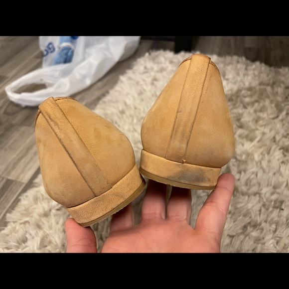 Stuart Weitzman Suede Tan Gold Studded Round Toe Ballet Flats - Picture 6 of 15